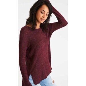 American Eagle Soft & Sexy Plush Long Sleeve Heathered Pink Slouchy Knit Top